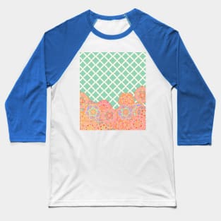 Floral Doodle on Mint Moroccan Lattice Baseball T-Shirt